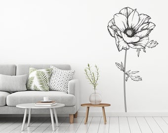 Wild Poppy Wall Decal  -Wild Flowers Decal, Vinyl Wall Decal, Living Room, Bedroom, Feature Wall