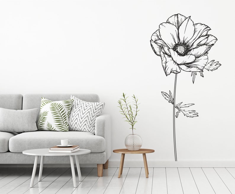 Wild Poppy Wall Decal Wild Flowers Decal, Vinyl Wall Decal, Living Room, Bedroom, Feature Wall image 1