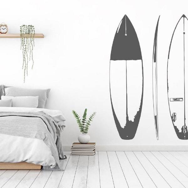 Surf Board Wall Decal,3 x Surf board Set Collection Wall Decal, Summer, Beach, Sports Wall Decal, Bedroom , Office , Nursery Kids Room Decal