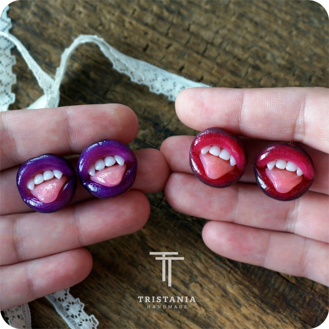 Choker lips pendant with polymer clay lips fangs idea gift Etsy