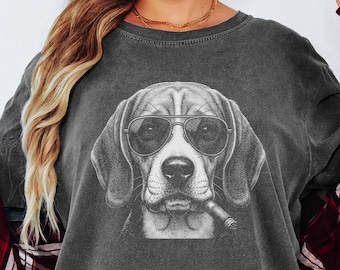 Beagle Graphic Tee for Dog Lovers | Unisex Crewneck Shirt with Funny Aviator Beagle Illustration | Humorous Pet Apparel Gift