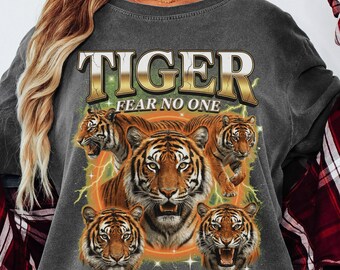 Tiger Bootleg Shirt | Custom 90s Vintage Graphic Tee | Wildlife Big Cat Streetwear Gift