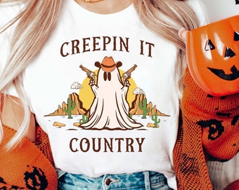 Chemise d’Halloween occidentale Spooky Season Tee Chemise d’Halloween drôle Chemise fantôme d’Halloween pour cadeau d’Halloween pour sa chemise fantôme mignonne