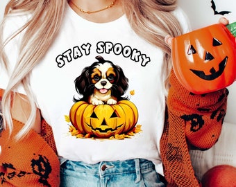 Stay Spooky T-Shirt Cavalier King Charles Spaniel Dog Shirt Dog Funny Halloween Shirt Halloween Shirt Halloween Gift Shirt Ghost Dog T-Shirt