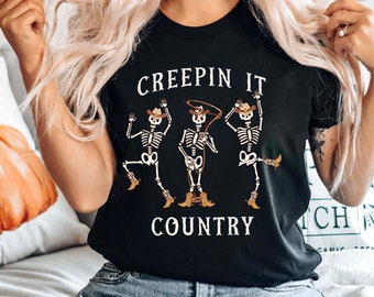 Halloween Western Shirt Halloween Skeleton Tee Gift for Halloween Lovers Halloween Season Tee Gift For Her Spooky Tee Scary Halloween Tee