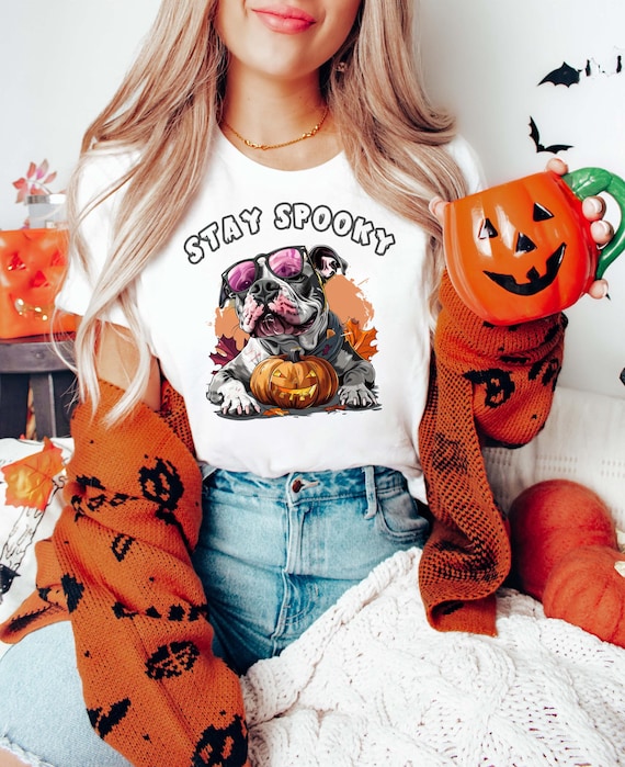 Pitbull Stay Spooky T-Shirt Pit bull Dog Shirt Dog Funny Halloween Shirt Pitbull Cute Halloween T-Shirt Halloween Gift Shirt Ghost Dog Tee