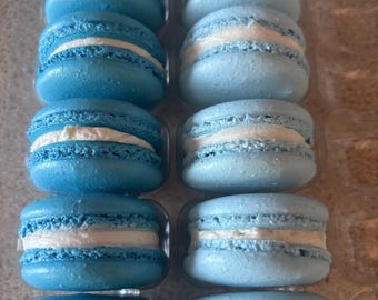 12 Homemade macarons birthday, baby shower,2shades of blue ,wedding,cakes