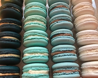 Blue ombre coloured macarons,baby shower,birthday, homemade,cakes