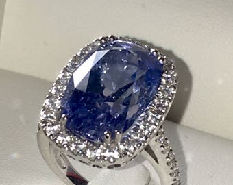 Luxury Ring: ring in platinum and 18 Kt white gold with Natural Intreated Sapphire 18.75 Ct. and Natural Diamonds Ct. 3.30 D/IF-VVS1