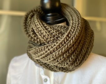Snood double round tube scarf knitted neck warmer in fine wool 100% natural fiber handmade accessory