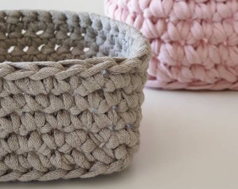 Basket, crochet basket with recycled cotton