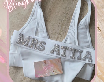 BRIDE | WIFEY | MRS Personalised 'Paris' Embellished Bikini (Perfect for a Hen party, Hen do, Honeymoon, Staycation, Holiday)