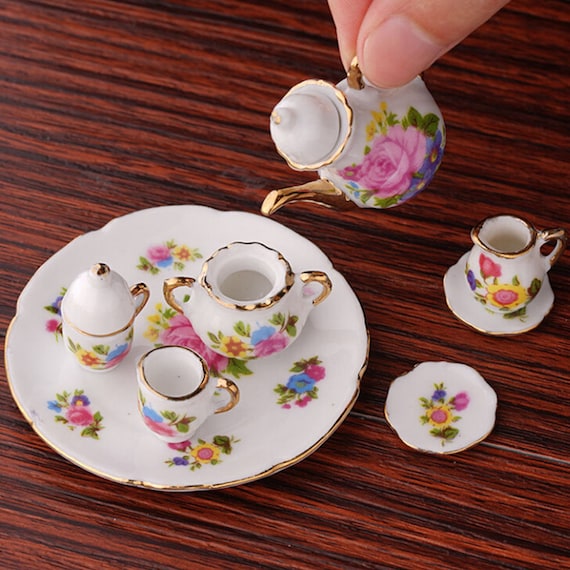 1:12th//1:16th Escala Casa de Muñecas en Miniatura Marrón Pequeña Tetera China Con Tapa