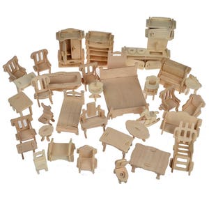 wooden dolls house with furniture