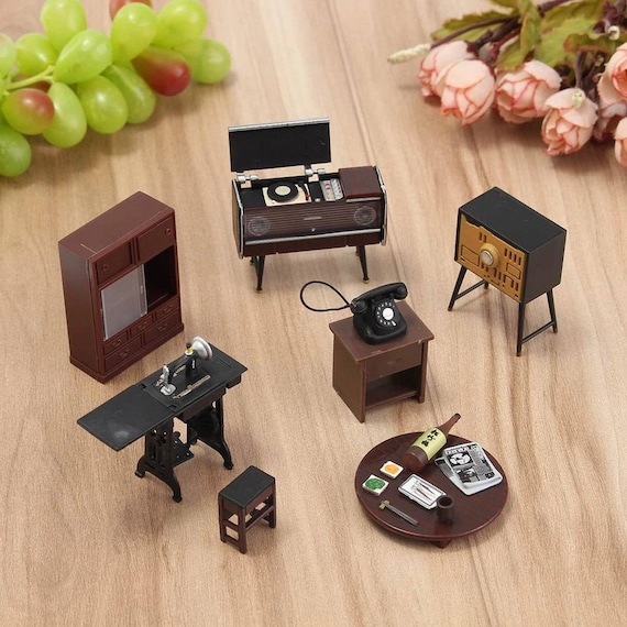 6pcs//set Doll House Miniature Japanese Vintage Mini Furniture DIY Accessories