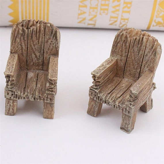 2pcs Mini Simulated Wood Chair Ornament Resin Craft Micro Landscape Home Decor