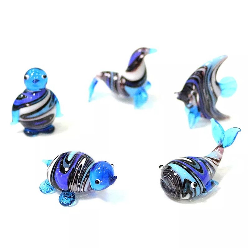 Murano Glass Marine Animal Mini Figurine Cute Turtle, Sea Lions, Murano Glass Marine Animal Mini Figurine Cute Turtle, Sea Lions,
