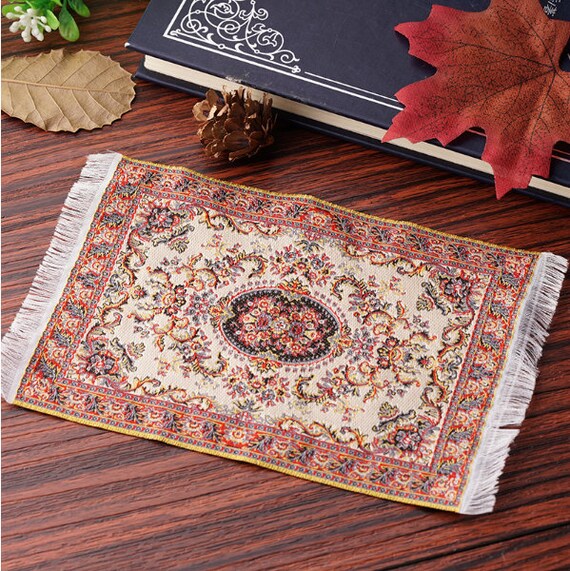 2Pcs 1//12 Dolls House Miniature Rug Turkish Style Carpet Rug Room Decor