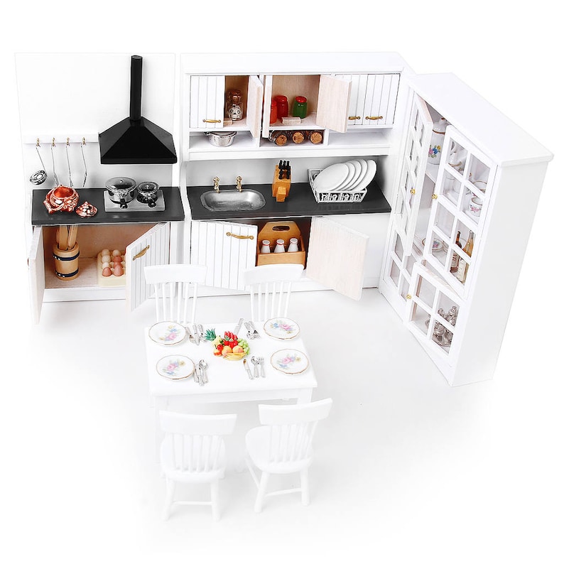 1/12 Scale Dollhouse Furniture Wooden Kitchen Set Pretend Play Etsy