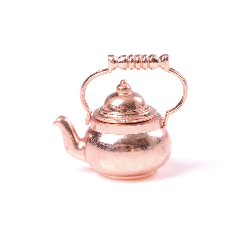 Miniature Dollhouse FAIRY GARDEN Accessories ~ Copper Color Teapot /& 4 Cups Set