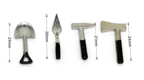 Dollhouse Miniature 1:12 Toy 3 Pieces Of Tools Axe Hammer 2018.