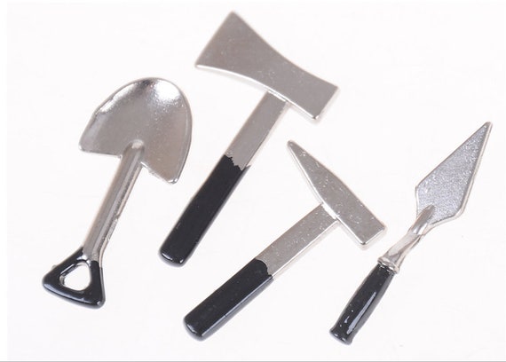 Dollhouse Miniature 1:12 Toy 3 Pieces Of Tools Axe Hammer 2018.