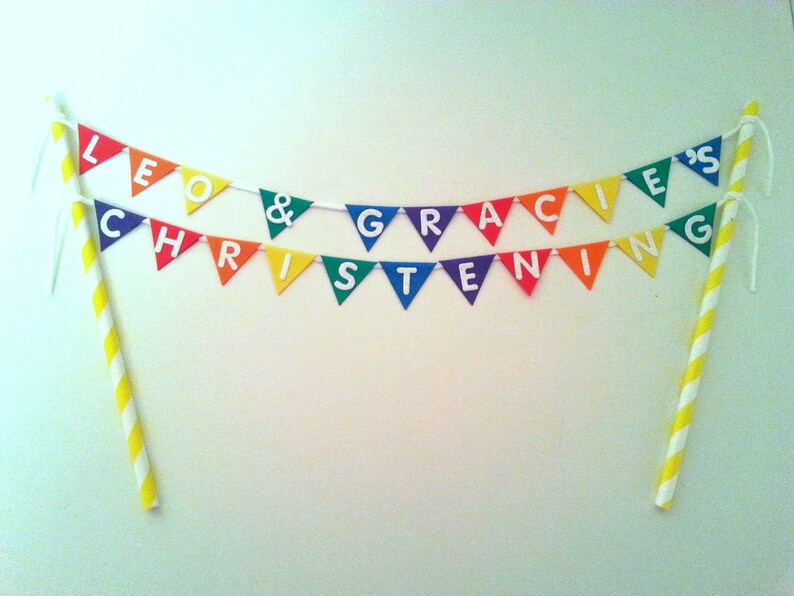 Rainbow Cake Bunting Cake Topper Personalised | Etsy