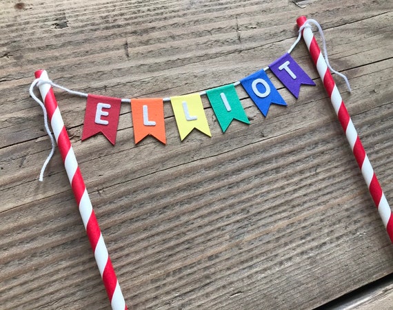 Rainbow Cake Bunting Cake Topper Personalised | Etsy