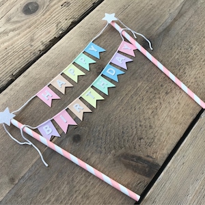 Pastel Rainbow Cake Bunting - Cake Topper - Personalised