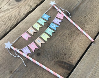 Pastel Rainbow Cake Bunting - Cake Topper - Personalised