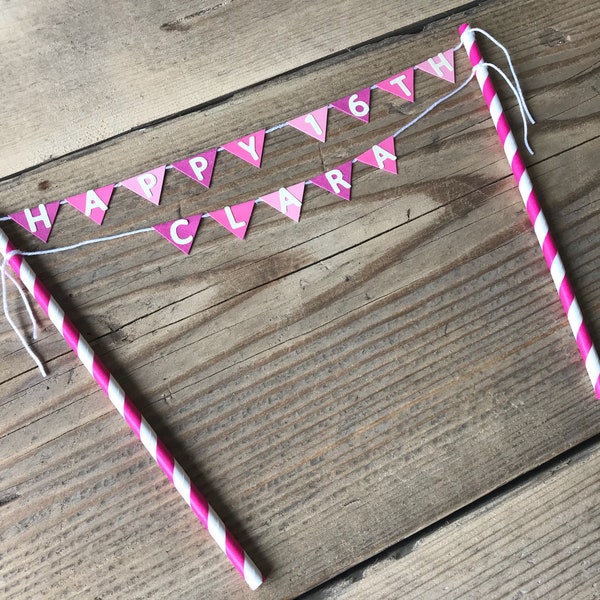 Pink Cake Bunting - Cake Topper - Personalised