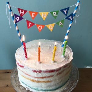 Rainbow Cake Bunting Cake Topper Personalised - Etsy
