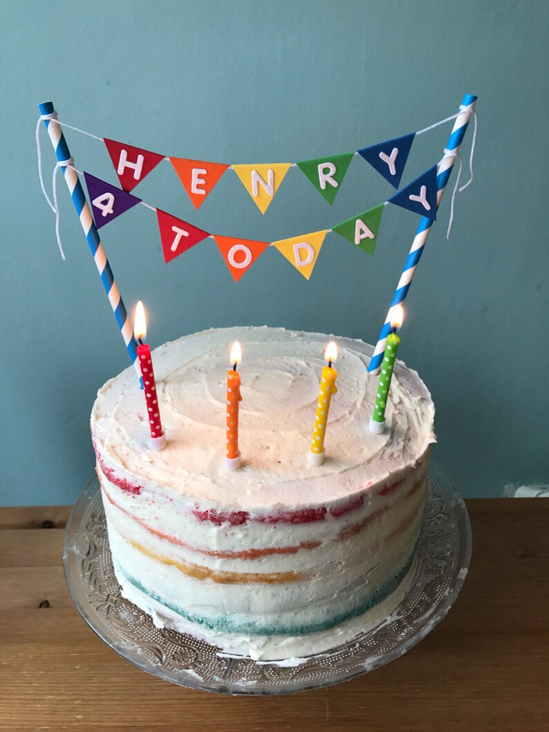 Rainbow Cake Bunting Cake Topper Personalised | Etsy