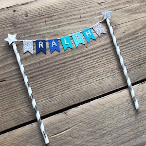 Blue Teal Turquoise Navy Cake Bunting - Cake Topper - Personalised