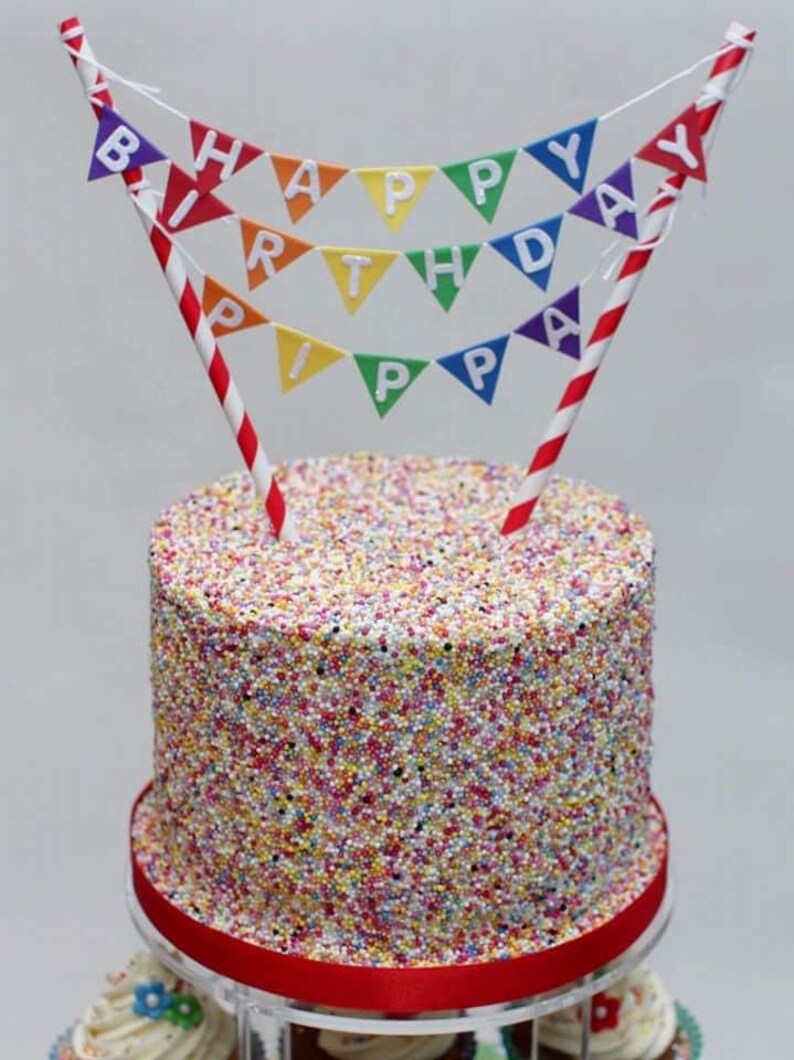 Rainbow Cake Bunting Cake Topper Personalised Etsy
