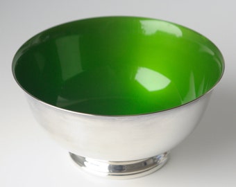 Reed And Barton Paul Revere Bowl // Silver Plate and Bright Green Enamel // Reed and Barton 1120