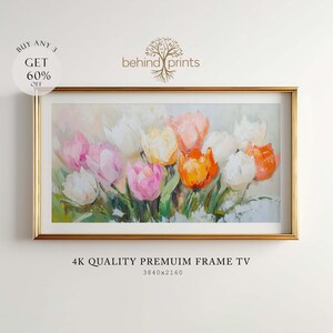 Pastel Tulip TV Frame Art Spring Floral Oil Painting For Samsung Frame TV 4K Digital Wall Art Living Room Decor