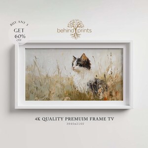 Cat Meadow Impressionist TV Art Animal Lover Frame TV Decor Digital Pet Artwork For Living Room Or Bedroom