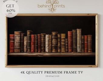 Vintage Bookshelf Art, Dark Academia Samsung Frame TV Art (Digital Download)