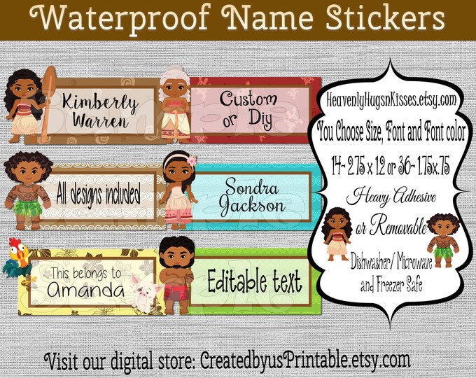 Moana Dishwasher safe and Waterproof Kid/'s Labels name stickers Princess name tags Daycare Stickers School labels This belongs to sticker