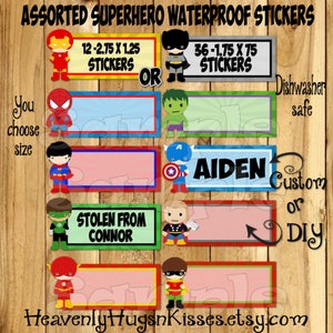 Boy Superhero Dishwasher safe and Waterproof Kid&#39;s Labels name stickers Daycare Stickers name tags School labels This belongs to sticker