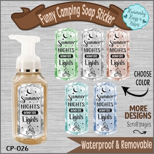 Camping soap labels, Summer nights bonfire lights, Soap stickers, Camping decals, Hand soap labels, Gift soap, Removable, Waterproof CP-026