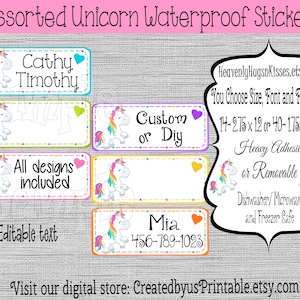 Unicorn School name stickers Unicorn Dishwasher safe Waterproof Kid&#39;s Labels name labels Girl Daycare Labels Personalized Name Labels