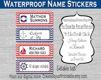 Nautical Waterproof labels Dishwasher safe School labels Kid's Labels name stickers Daycare Sticker name tags Sippy cup Baby Bottle Labels