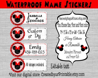 School labels Minnie Dishwasher safe Waterproof Kid's Labels Minnie Daycare labels name stickers name tags camp labels  sippy cup labels