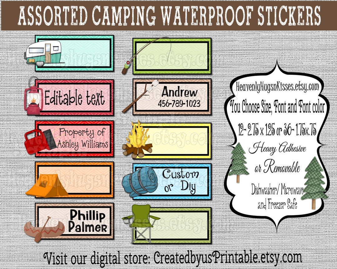 Camping Name Stickers Dishwasher Safe and Waterproof Kid's Labels ...