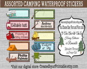 Camping Name Stickers Dishwasher safe and Waterproof Kid's Labels camping stickers labels for School Supplies School labels Id labels tags