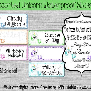 Unicorn Dishwasher safe Waterproof Kid&#39;s Labels name labels Unicorn School name stickers Girl Daycare Labels Personalized Name Labels