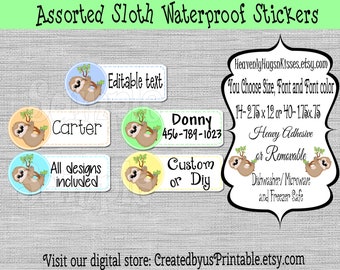 Boy sloth dishwasher safe waterproof kid's labels Name label Daycare labels Name tags School supply label Baby bottle decals Sippy cup label