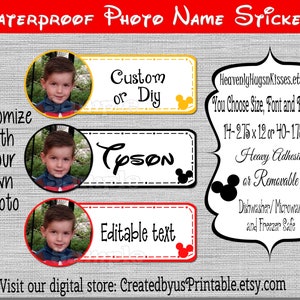 Dishwasher safe and Waterproof Kid&#39;s Labels Mickey photo name stickers name tags Custom Daycare Stickers School labels Personalized